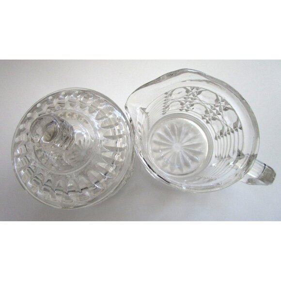 Vintage Indiana Clear Glass Windsor Pattern - Creamer & Lidded Sugar Bowl Set - Picture 5 of 16